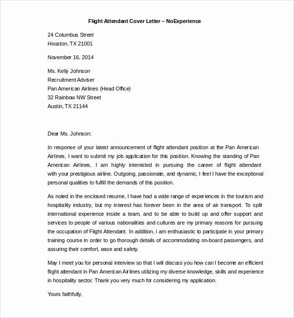 Flight attendant Cover Letter Unique Flight attendant Cover Letter