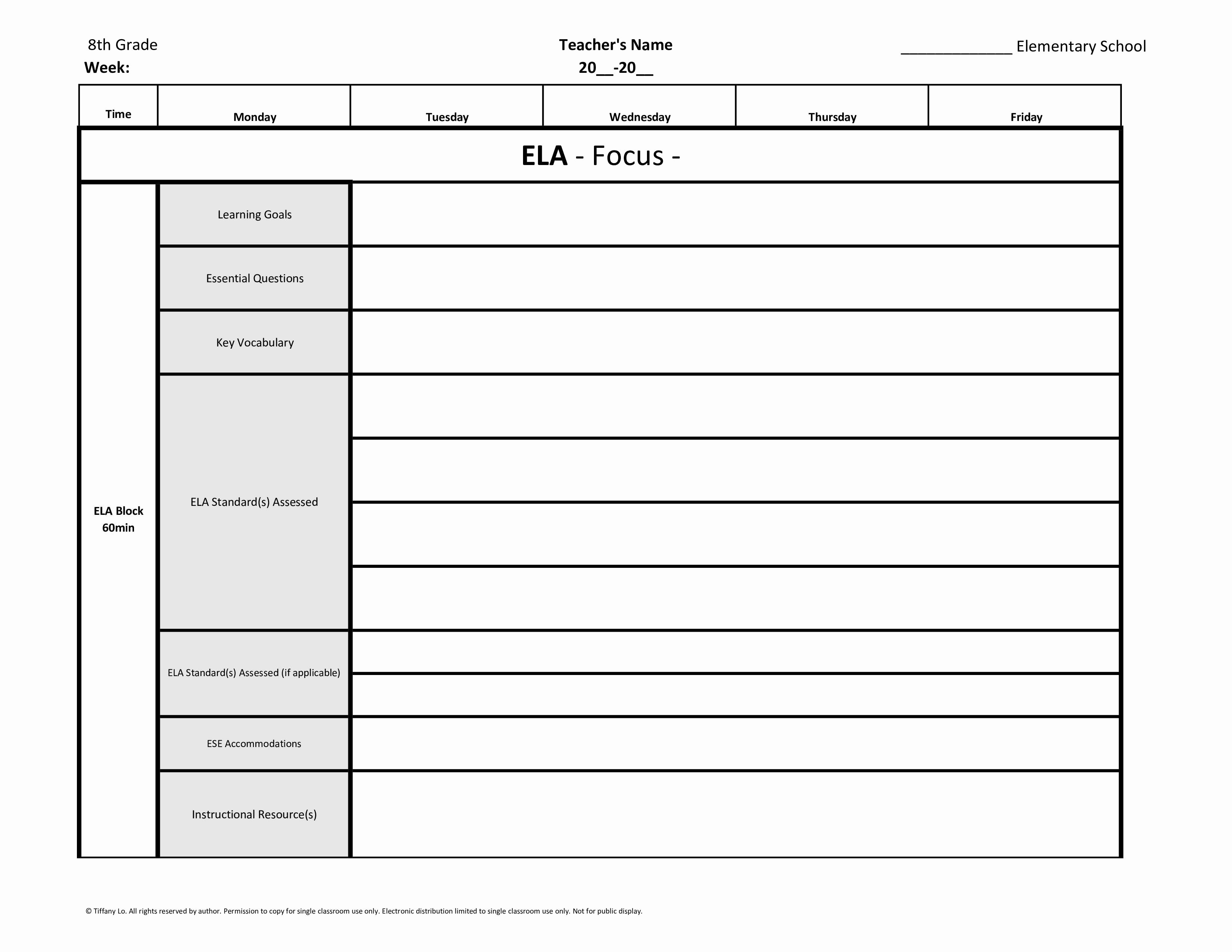 Florida Lesson Plan Template Fresh 8th Eighth Grade Mon Core Weekly Lesson Plan Template W Drop Down Lists
