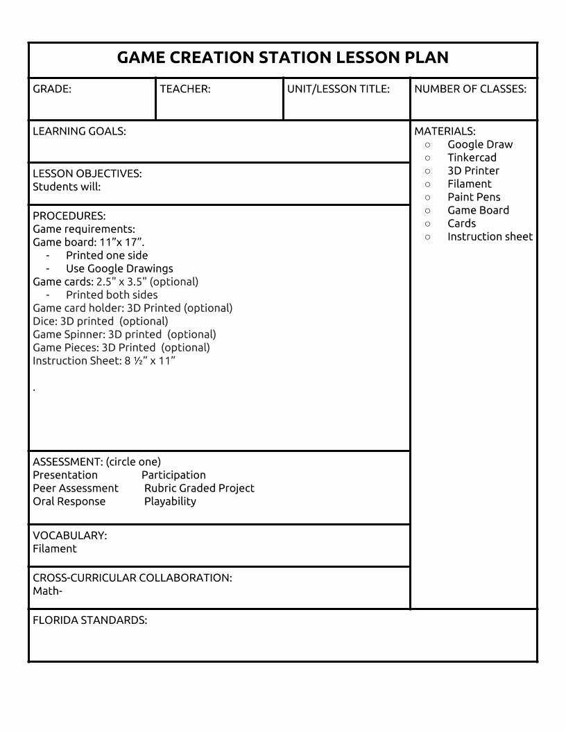 Florida Lesson Plan Template Unique All Lesson Plans Rubric and Reflection Templates