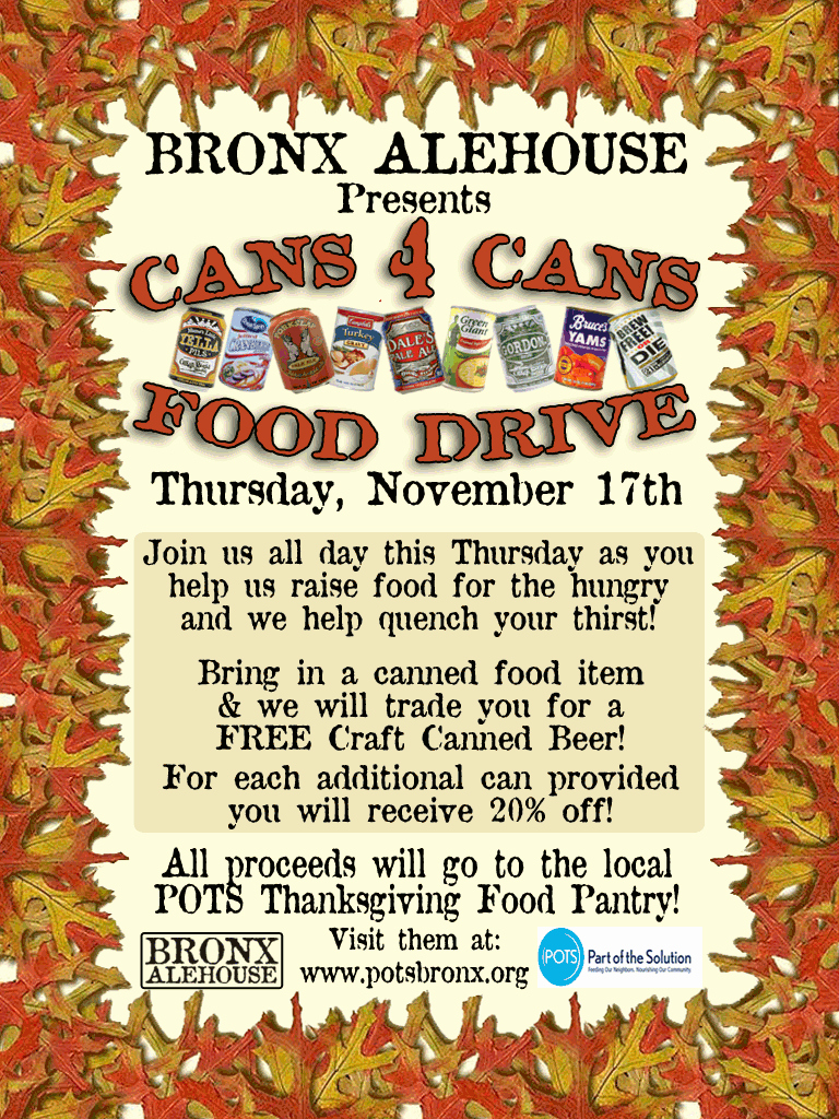 Food Drive Flyer Ideas Beautiful Bronx Ale House S Can 4 Can Food Drive Looks to Fill Pots norwood News