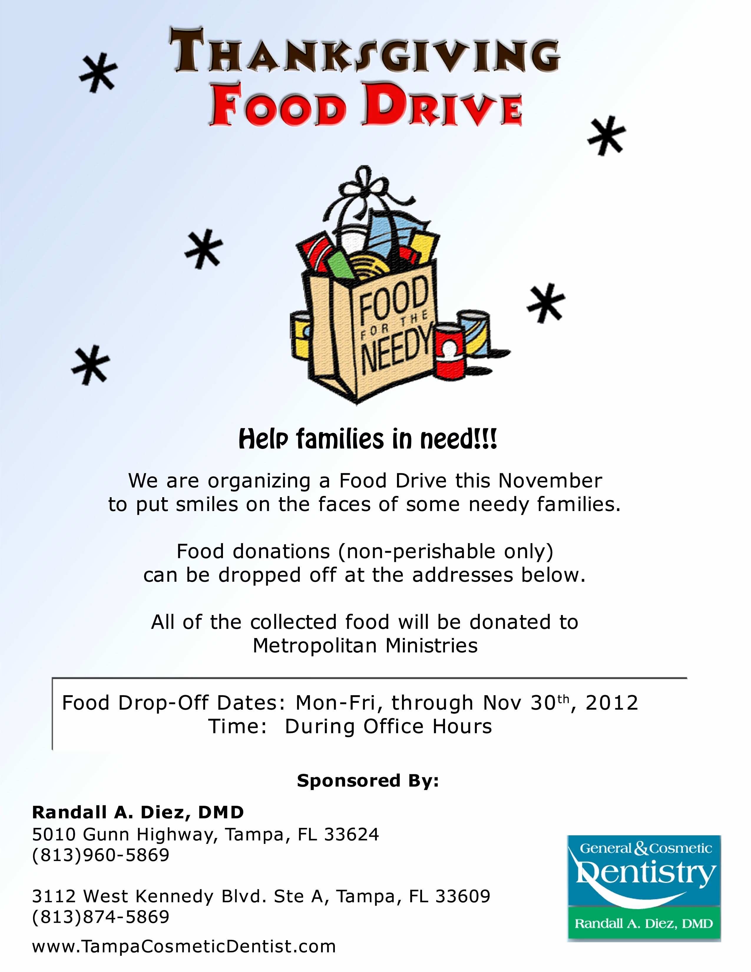 Food Drive Flyer Ideas Fresh Thanksgiving Food Drive During the Month Of November Donate Canned Food Goods to Our Office and