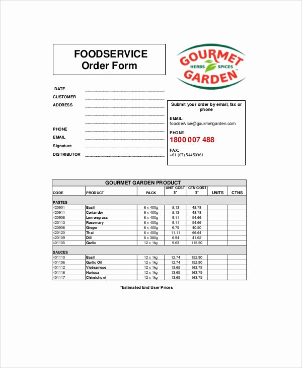Food order form Template Unique Sample Food order form 9 Examples In Word Pdf