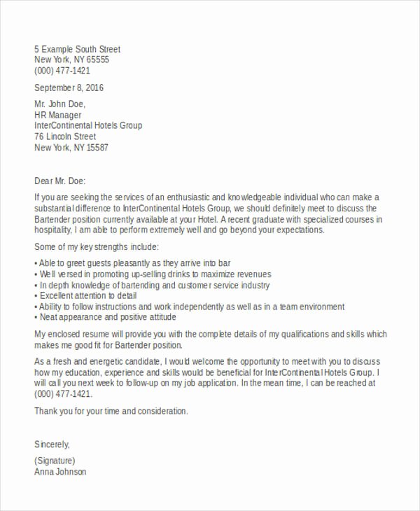 Food Server Cover Letter Beautiful 9 Server Cover Letter Word Pdf