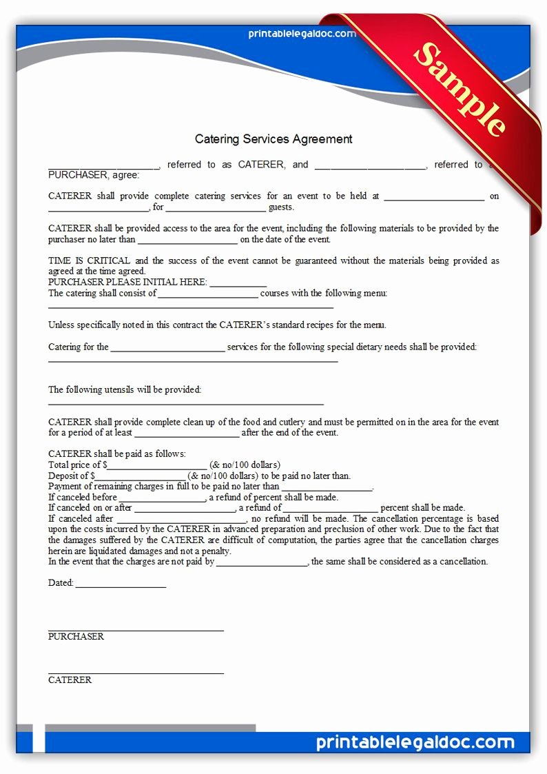 Food Service Contract Template New Free Printable Catering Services Agreement Sample Printable Legal forms