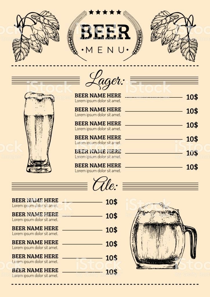 Free Beer Menu Template Awesome Beer Menu Design Templatevector Pub Restaurant Card with