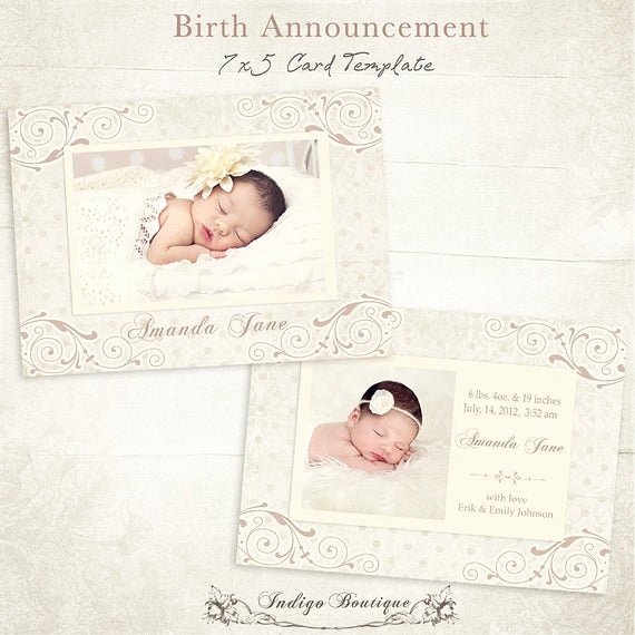 Free Birth Announcement Template Elegant Birth Announcement Template 7x5 Card by Indigoboutique