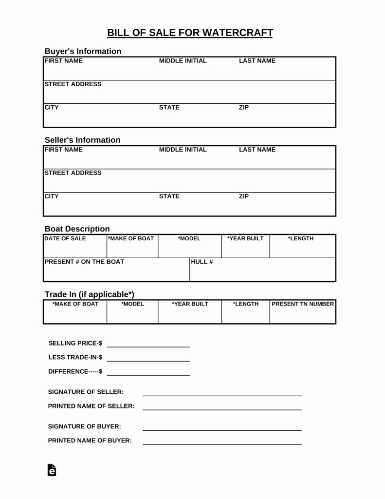 Free Boat Bill Of Sale Unique Free Tennessee Watercraft Bill Of Sale form Pdf