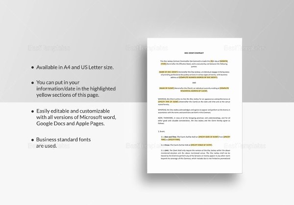 Free Dj Contract Template Unique Dj Contract 16 Free Word Pdf Documents Download