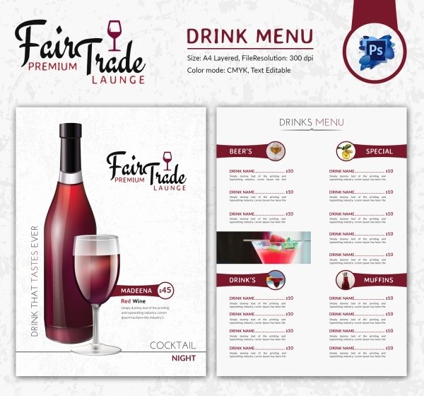 Free Drinks Menu Templates Awesome Drink Menu Template – 25 Free Psd Eps Documents Download