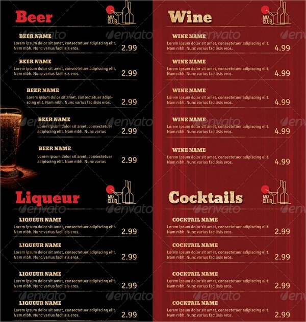 Free Drinks Menu Templates Awesome Sample Drink Menu Template 20 Download Documents In Psd Pdf