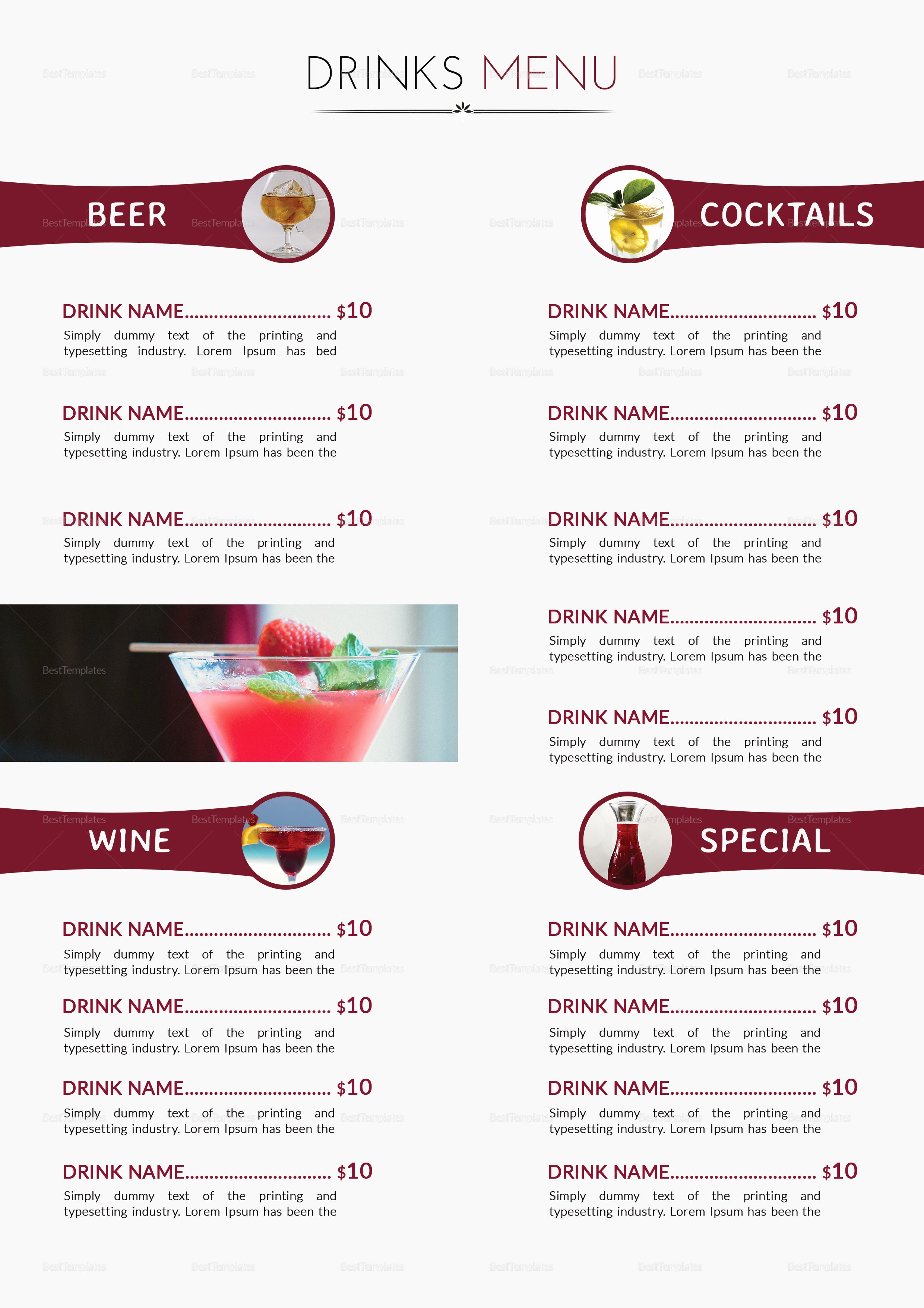 Free Drinks Menu Templates Beautiful Cocktail Drinks Menu Design Template In Psd Word Publisher