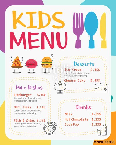 Free Kids Menu Template Lovely &quot;cute Colorful Kids Meal Menu Vector Template&quot; Stock Image
