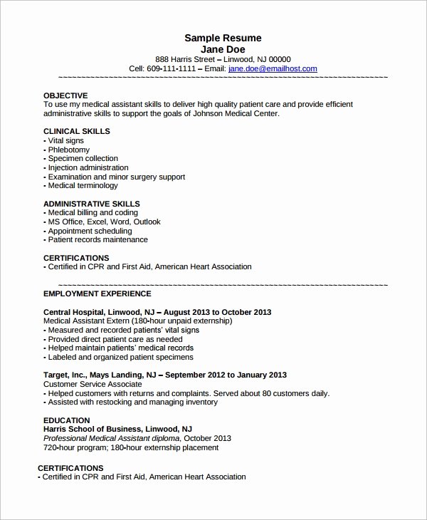 Free Medical assistant Resume Templates Best Of Sample Medical assistant Resume 7 Examples In Pdf