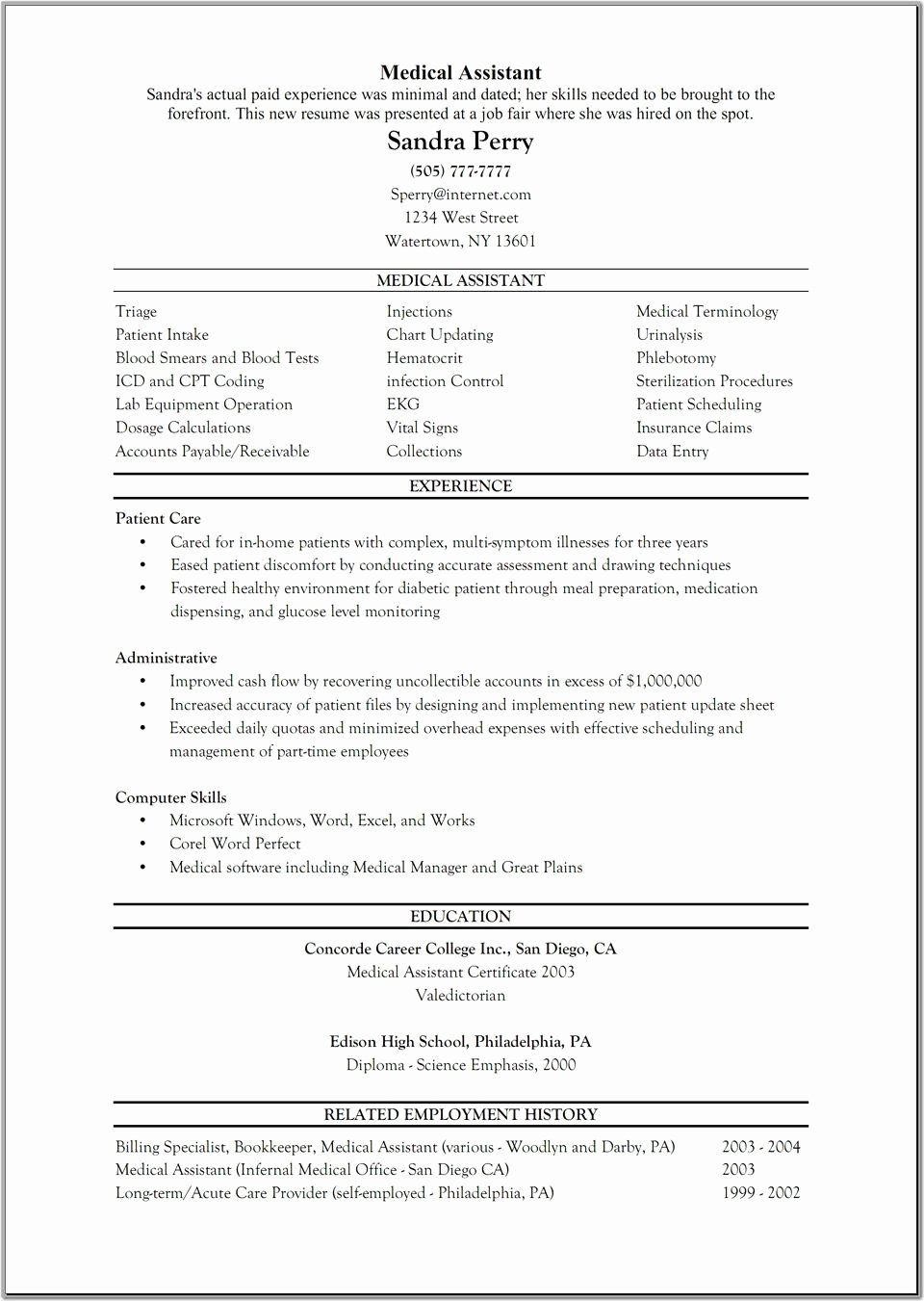 Free Medical assistant Resume Templates Inspirational 2016 Sample Chronological Resumes Medical assistant