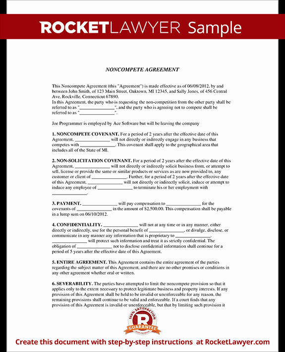Free Non Compete Agreement Awesome Non Pete Agreement form Non Pete Clause with Sample