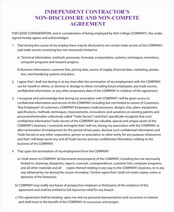 Free Non Compete Agreement Awesome Non Pete Agreement Template 12 Free Word Pdf format