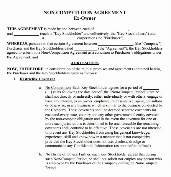 Free Non Compete Agreement Elegant Non Pete Agreement Template 12 Documents In Pdf Word