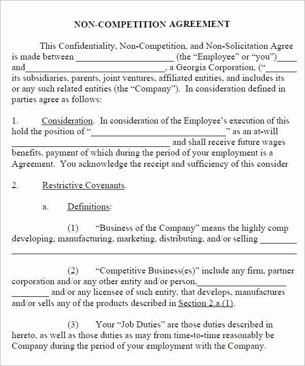 Free Non Compete Agreement Unique Free Non Disclosure Agreement form Download Free software