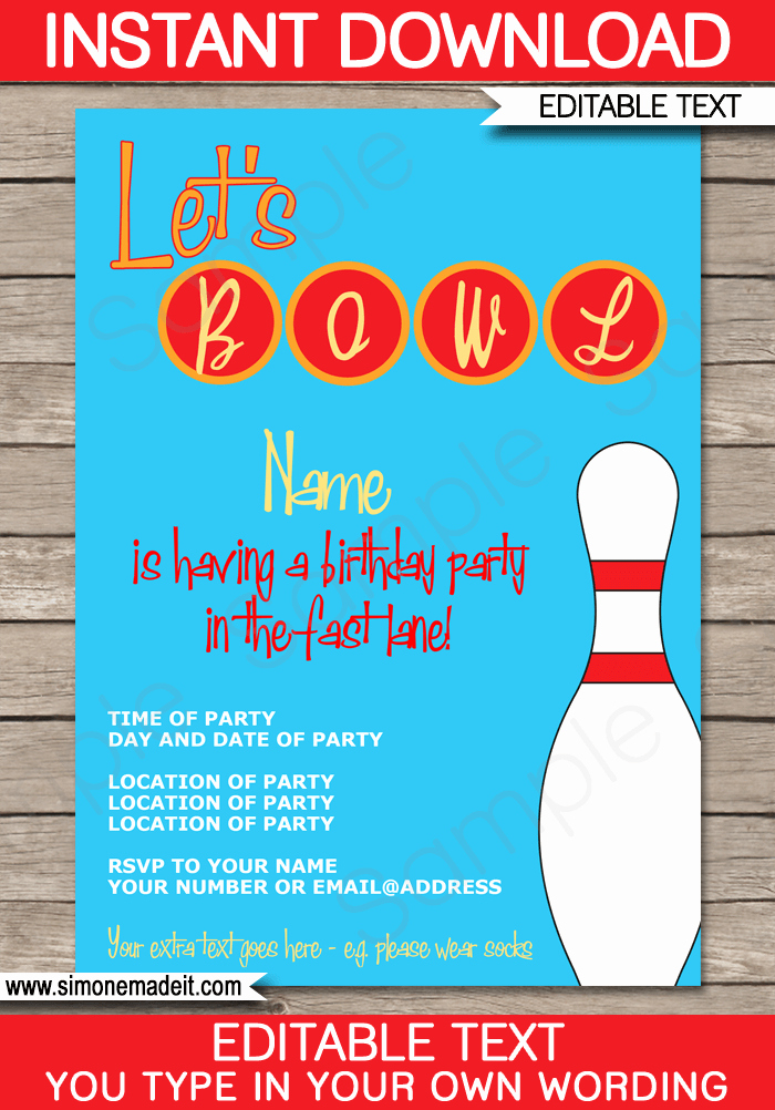 bowling party invitations template birthday