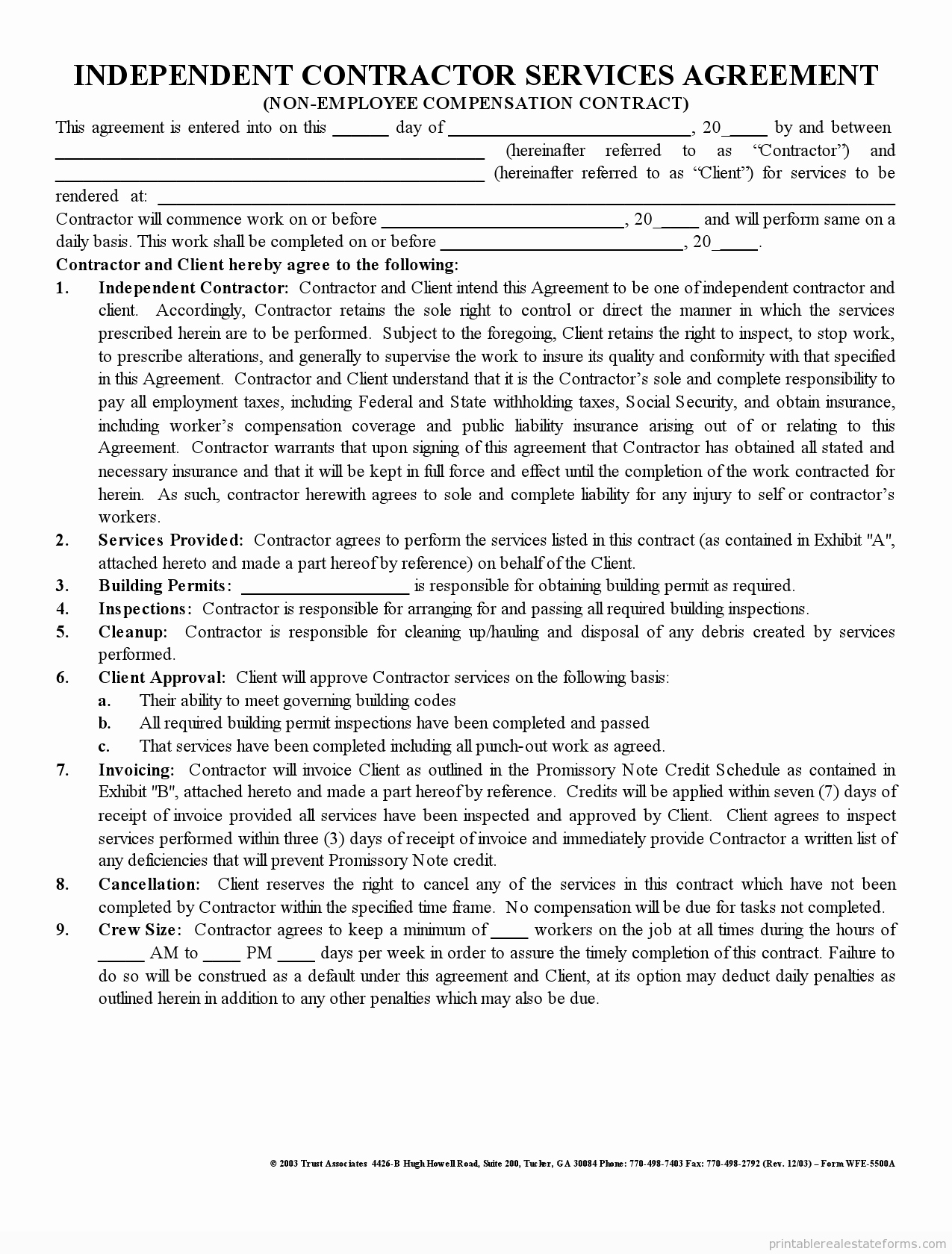 Free Remodeling Contract Template Awesome Free Printable Independent Contractor Agreement form