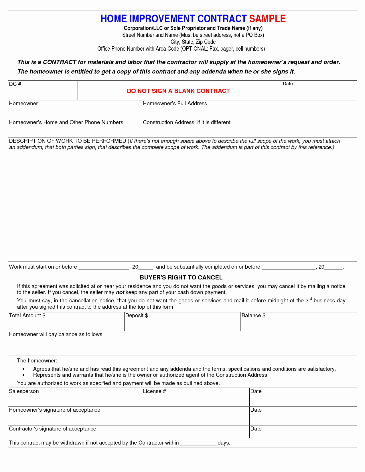 Free Remodeling Contract Template Best Of Home Improvement Contract Free Printable Documents