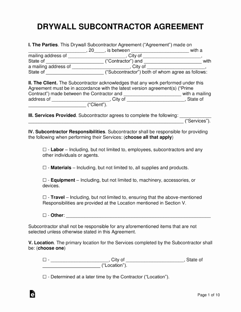Free Roofing Contract Template Unique Free Drywall Subcontractor Agreement Pdf Word