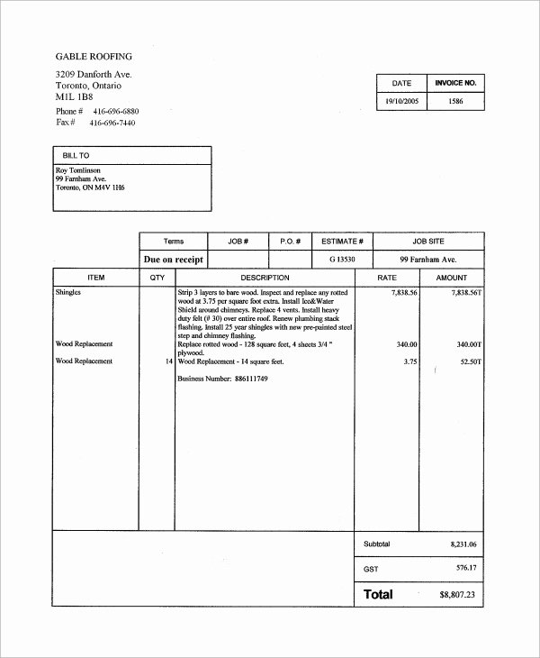 Free Roofing Estimate Template Elegant Sample Roofing Invoice Template 12 Free Documents Download In Pdf Word