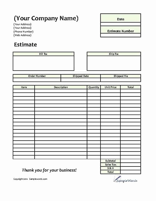 Free Roofing Estimate Template Luxury Estimate Printable forms &amp; Templates