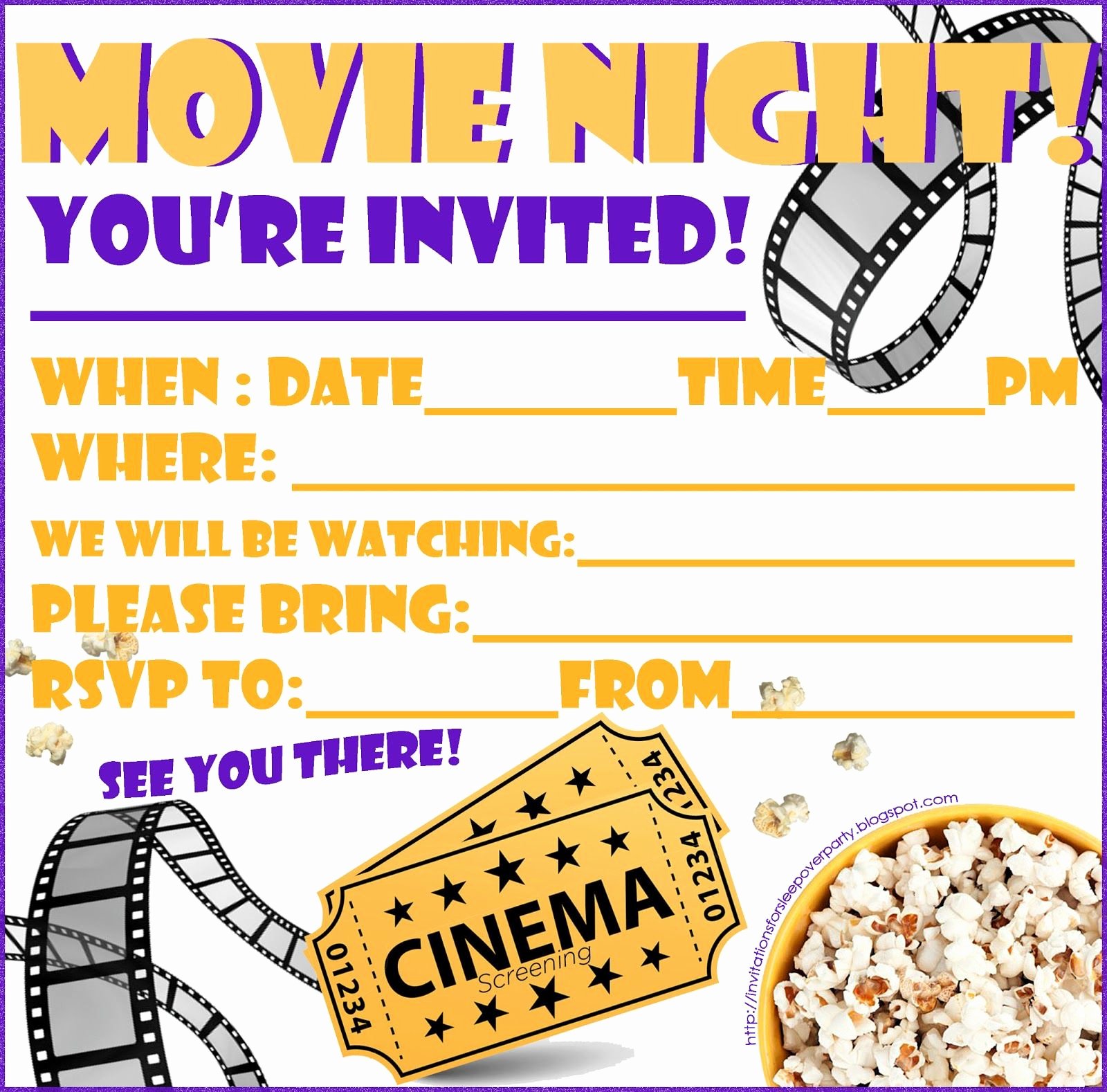 Free Sleepover Invitation Template Luxury Invitations for Sleepover Party Movie Night Invitation Free Printable Personalise by Filling In