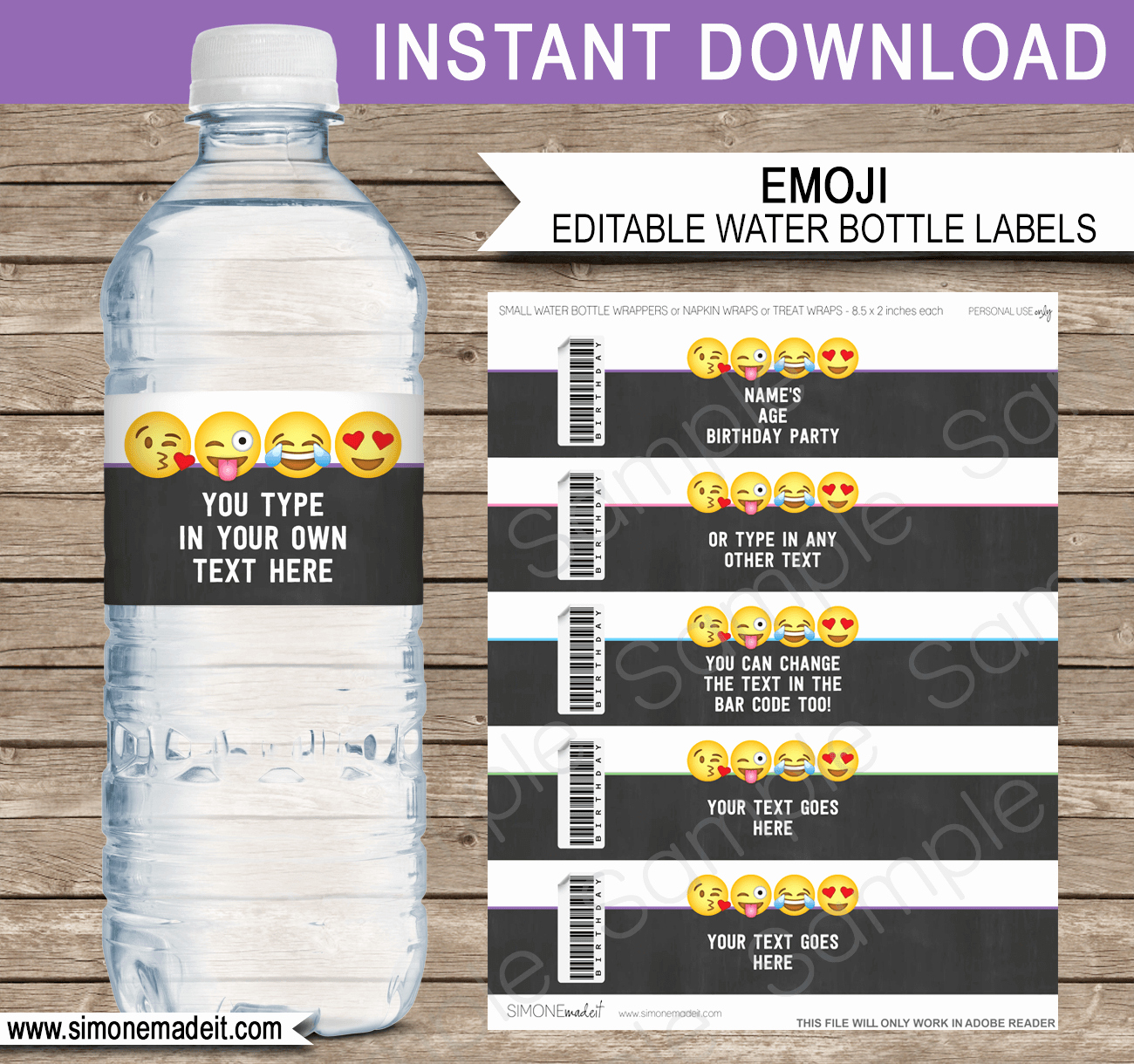 Free Water Bottle Label Template Awesome Emoji theme Birthday Party Printables