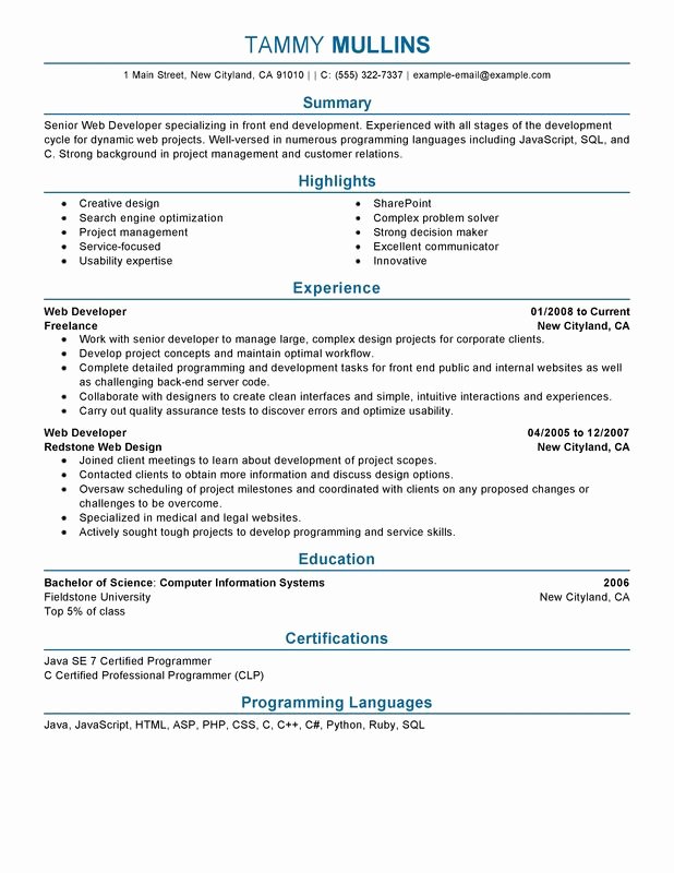 Front End Web Developer Resume Beautiful Web Developer Resume Examples Created by Pros