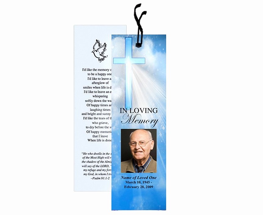 Funeral Bookmarks Template Free Fresh Spiritual or Christian Based themed Memorial Bookmarks Heaven Bookmark Template