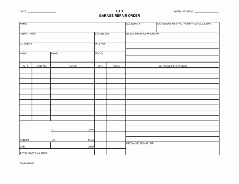 Garage Repair order forms Awesome 9 Free Work order Samples Examples formats Download