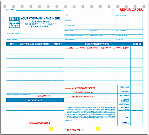 Garage Repair order forms Lovely Ans Business forms Garage Repair order form 660