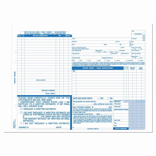 Garage Repair order forms Unique Auto Repair Invoice Work orders Receipt Printing