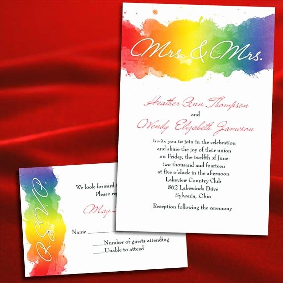 Gay Wedding Invite Wording Inspirational Custom Rainbow Gay Lesbian Watercolor Wedding Invitations