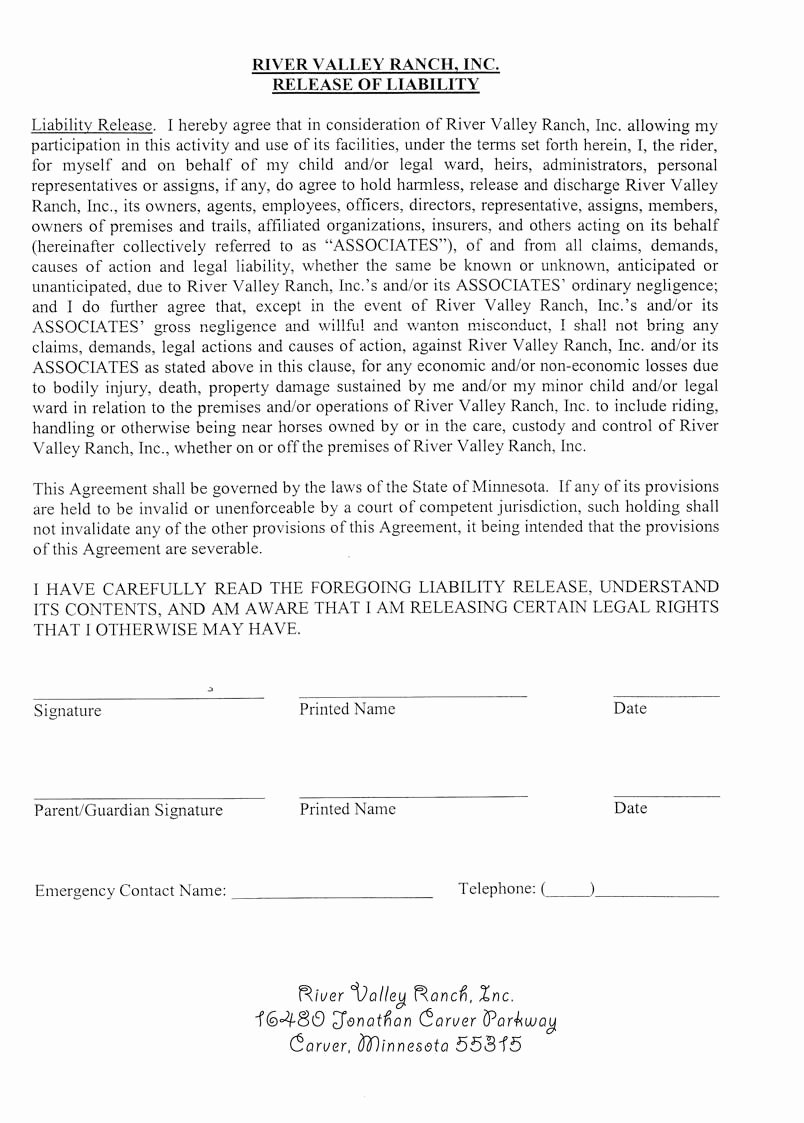 General Media Release form Fresh River Valley Ranch Inc