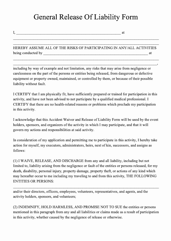 General Release form Pdf Awesome Free Release Of Liability form Template