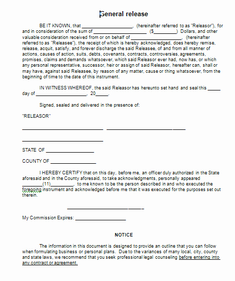 General Release form Pdf Best Of General Release form Free Printable Documents