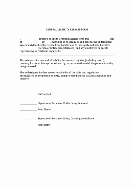 General Release form Pdf Inspirational top 24 General Release Liability form Templates Free to In Pdf format