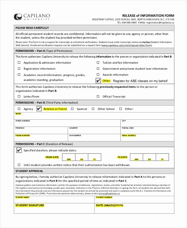 General Release form Pdf Unique Free 12 Sample Release Of Information forms