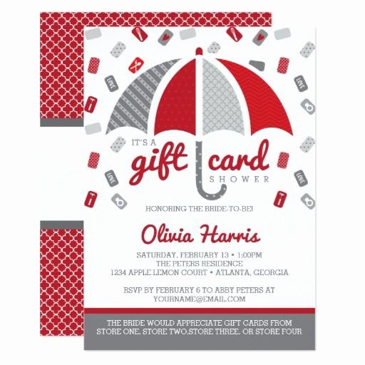 Gift Card Baby Showers Unique Gift Card Bridal Shower Invitation Red Gray