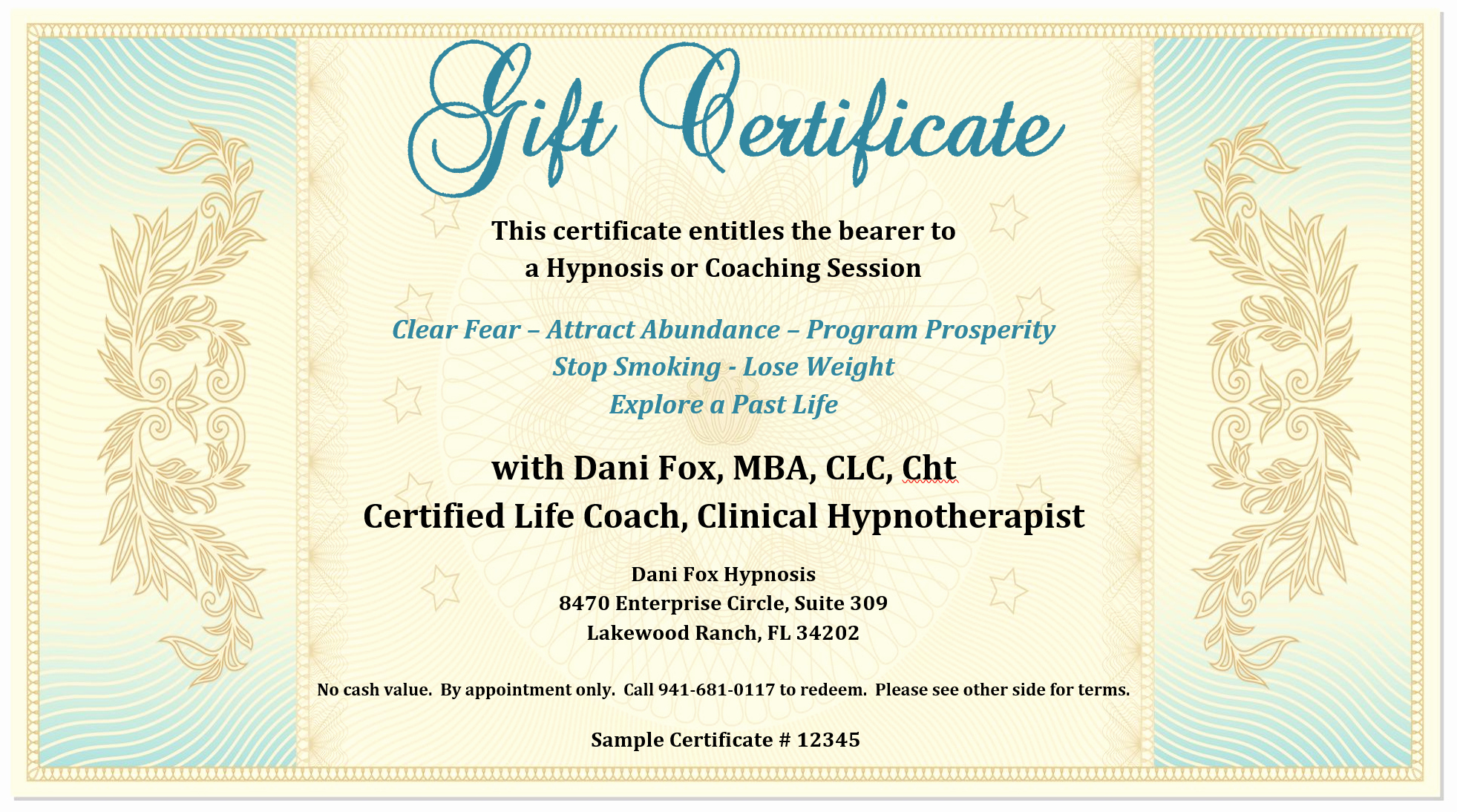 Gift Certificate for Photography Session New Gift Certificate Dani Fox Hypnosis