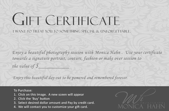 Gift Certificate for Photography Session New Monica Hahn Graphy