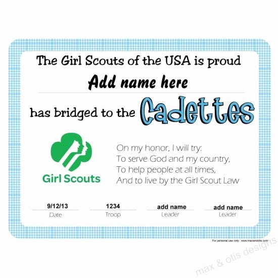Girl Scout Bridging Certificate New Girl Scout Cadette Bridging Certificate Editable Pdf Girlscouts