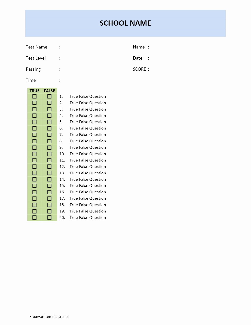 Golf Practice Schedule Template Beautiful True False Quiz Sheet