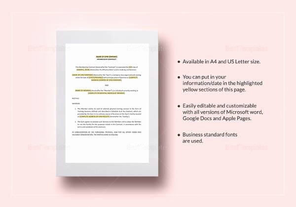 Gym Membership Contract Template Lovely 11 Gym Contract Templates Pages Word Docs