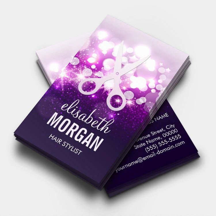 Hair Stylist Business Card New Purple Sparkly and Glitter Scissors Hair Stylist Business Card Zazzle