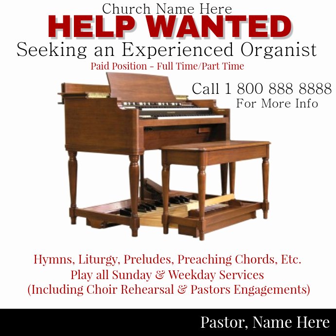 Help Wanted Flyer Templates Elegant Help Wanted organist Template