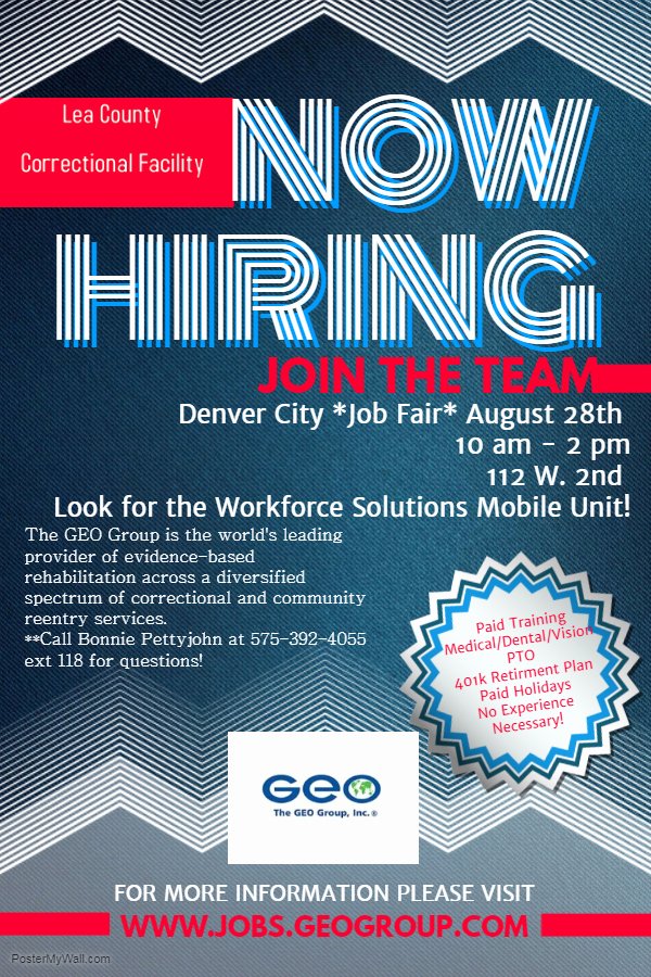 Help Wanted Flyer Templates Fresh Lea County Correctional Facility is Having A Job Fair In Denver City August 28th From 10 Am to 2